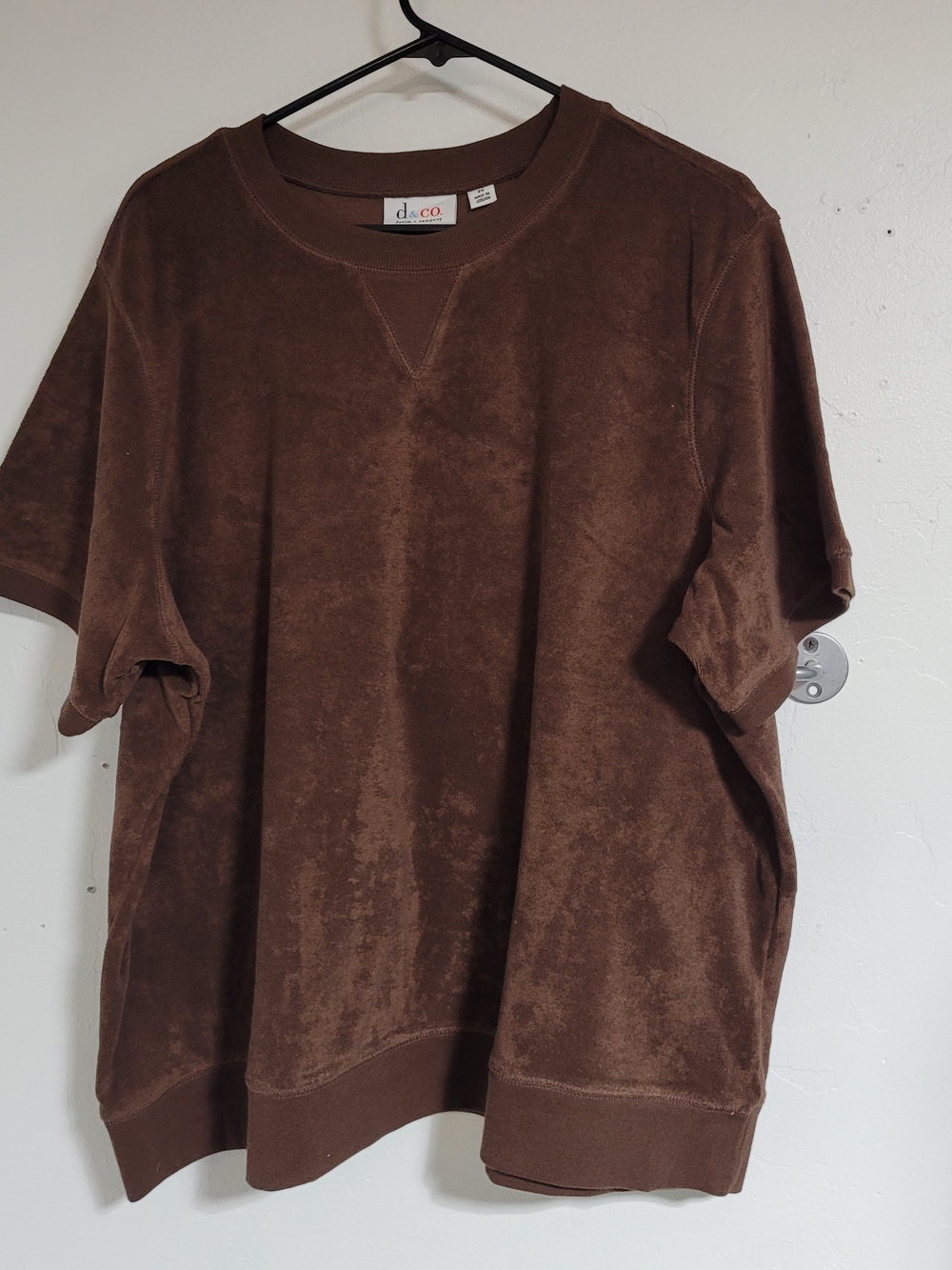 Brown Short-Sleeve Terry Sweatshirt Top